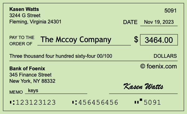 How to write a check for $3,464
