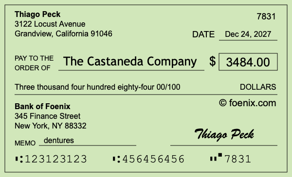 How to write a check for $3,484