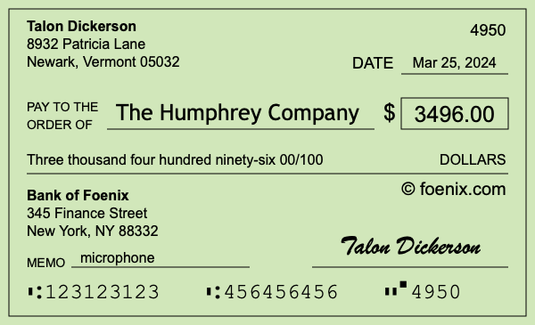 How to write a check for $3,496