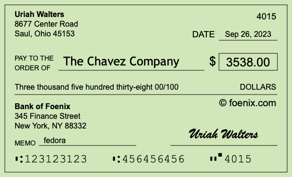 How to write a check for $3,538