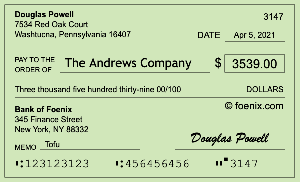 How to write a check for $3,539