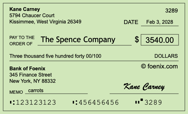 How to write a check for $3,540