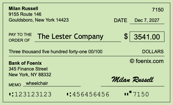 How to write a check for $3,541