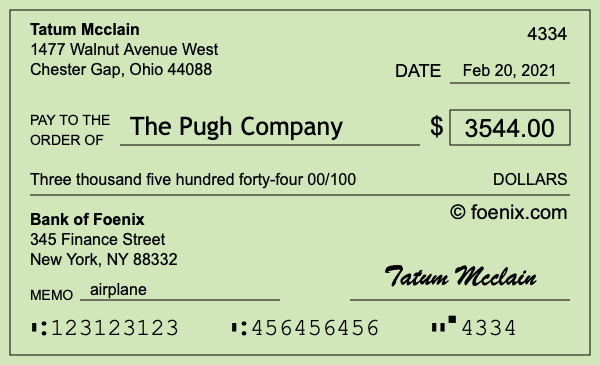How to write a check for $3,544