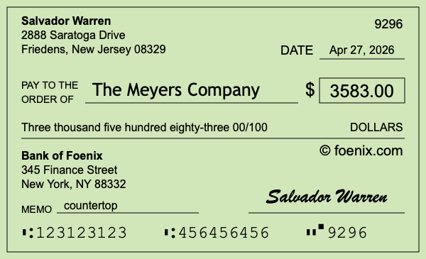 How to write a check for $3,583