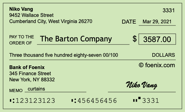 How to write a check for $3,587