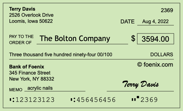 How to write a check for $3,594