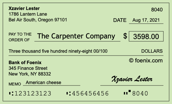 How to write a check for $3,598