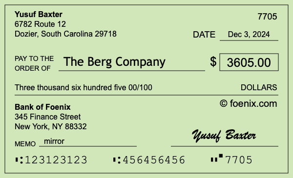 How to write a check for $3,605