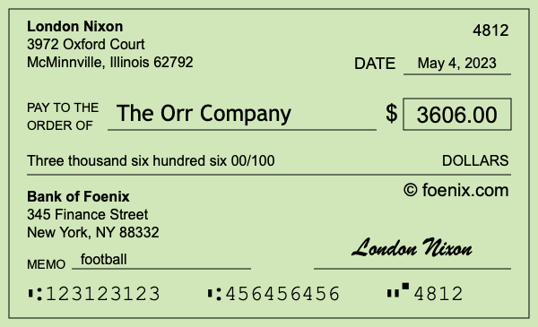 How to write a check for $3,606