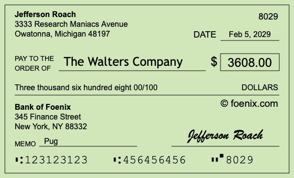 How to write a check for $3,608