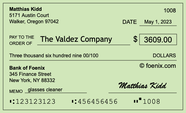 How to write a check for $3,609
