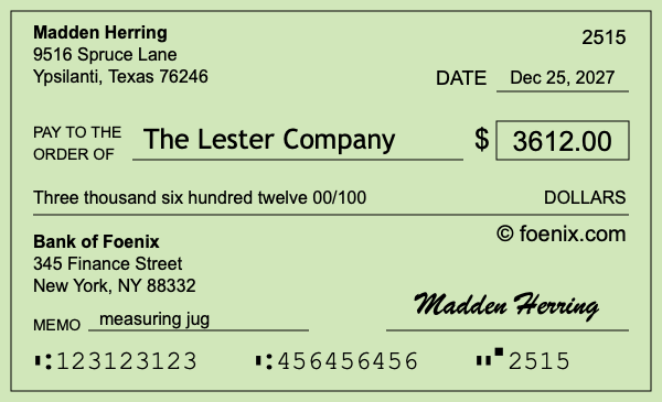 How to write a check for $3,612