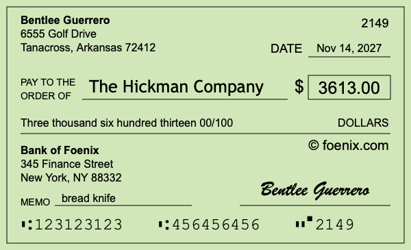 How to write a check for $3,613