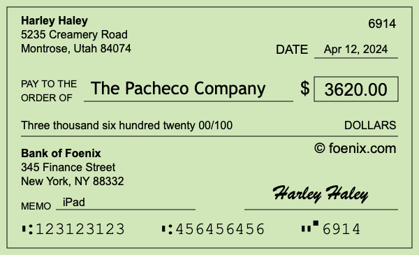 How to write a check for $3,620