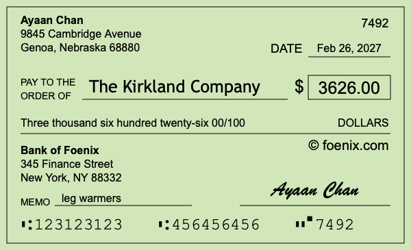 How to write a check for $3,626