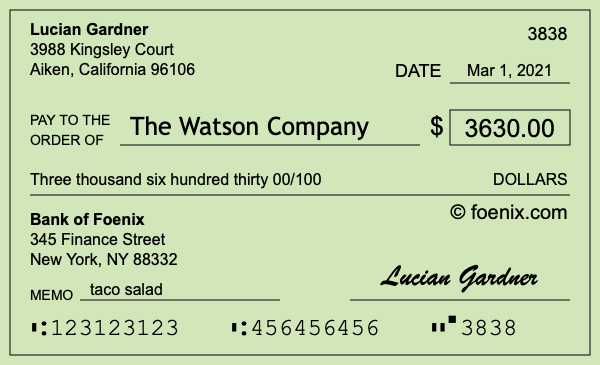 How to write a check for $3,630
