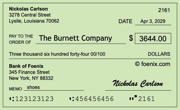 How to write a check for $3,644