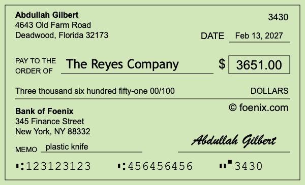 How to write a check for $3,651