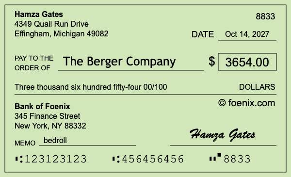 How to write a check for $3,654