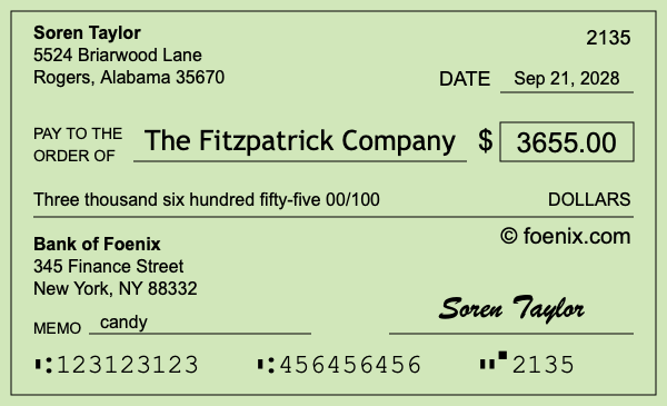How to write a check for $3,655