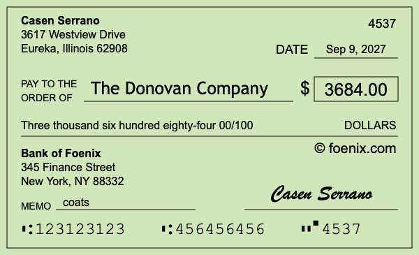 How to write a check for $3,684