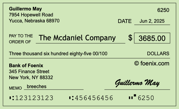How to write a check for $3,685