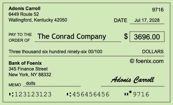 How to write a check for $3,696