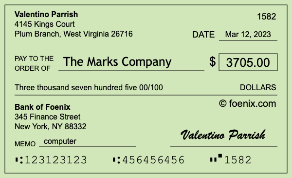 How to write a check for $3,705