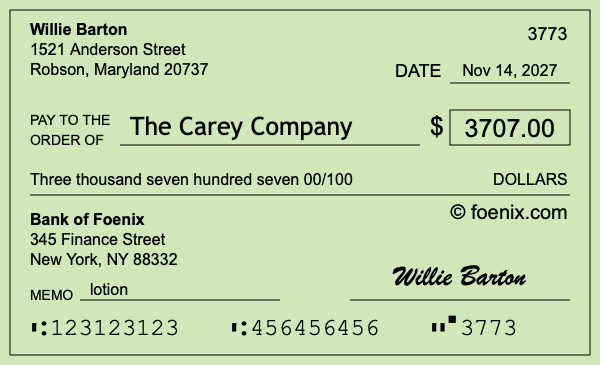 How to write a check for $3,707