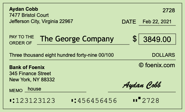 How to write a check for $3,849