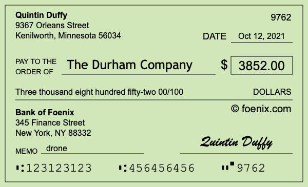 How to write a check for $3,852