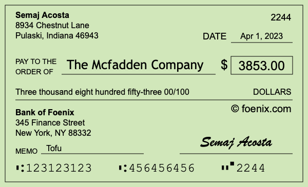 How to write a check for $3,853