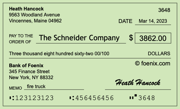 How to write a check for $3,862