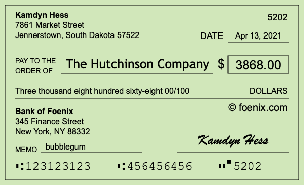How to write a check for $3,868
