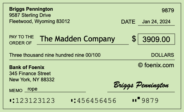 How to write a check for $3,909