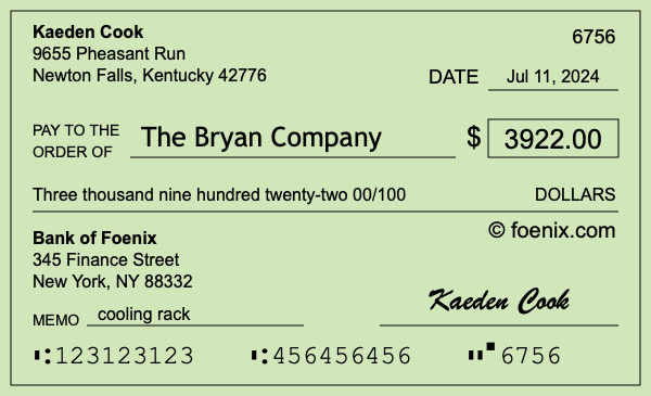 How to write a check for $3,922
