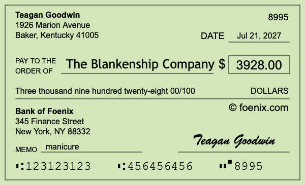 How to write a check for $3,928