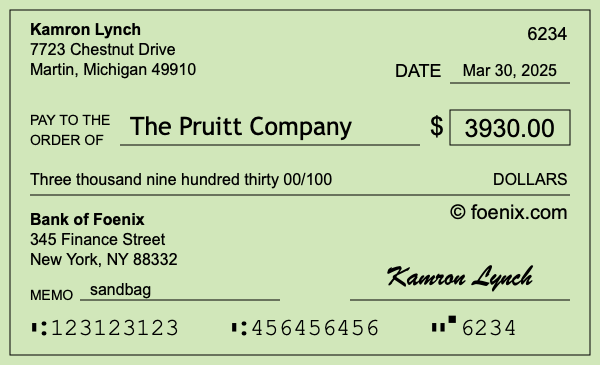 How to write a check for $3,930