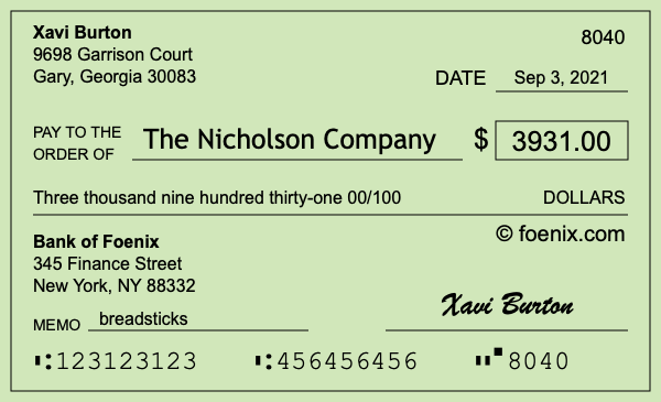 How to write a check for $3,931