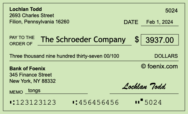 How to write a check for $3,937