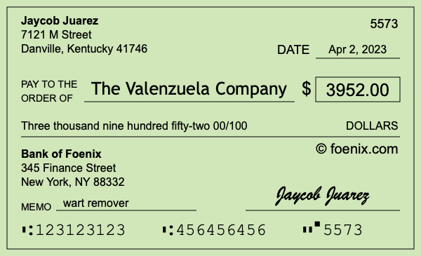 How to write a check for $3,952