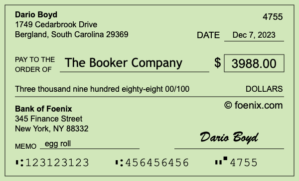 How to write a check for $3,988