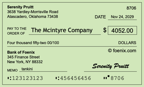 How to write a check for $4,052
