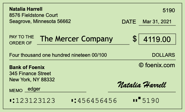 How to write a check for $4,119