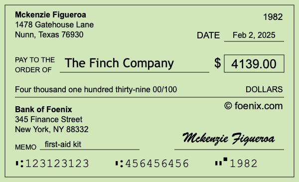 How to write a check for $4,139