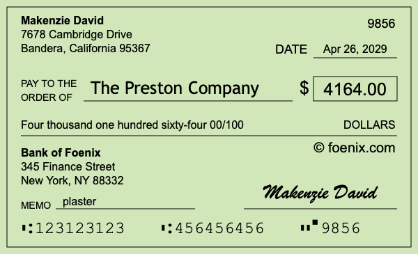 How to write a check for $4,164