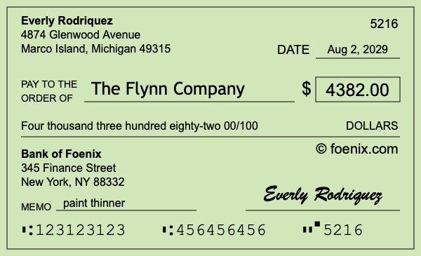How to write a check for $4,382