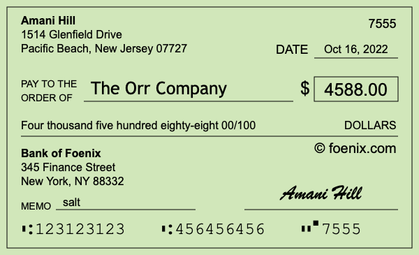 How to write a check for $4,588