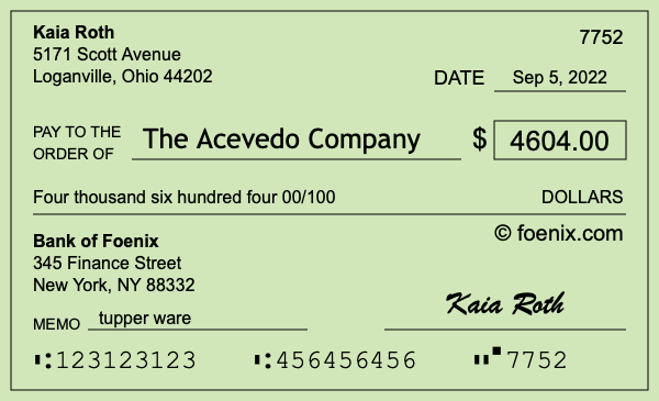 How to write a check for $4,604